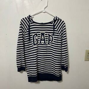 GAP Retro Women Navy White Striped Hoodie Pullover Top M Logo Nautical